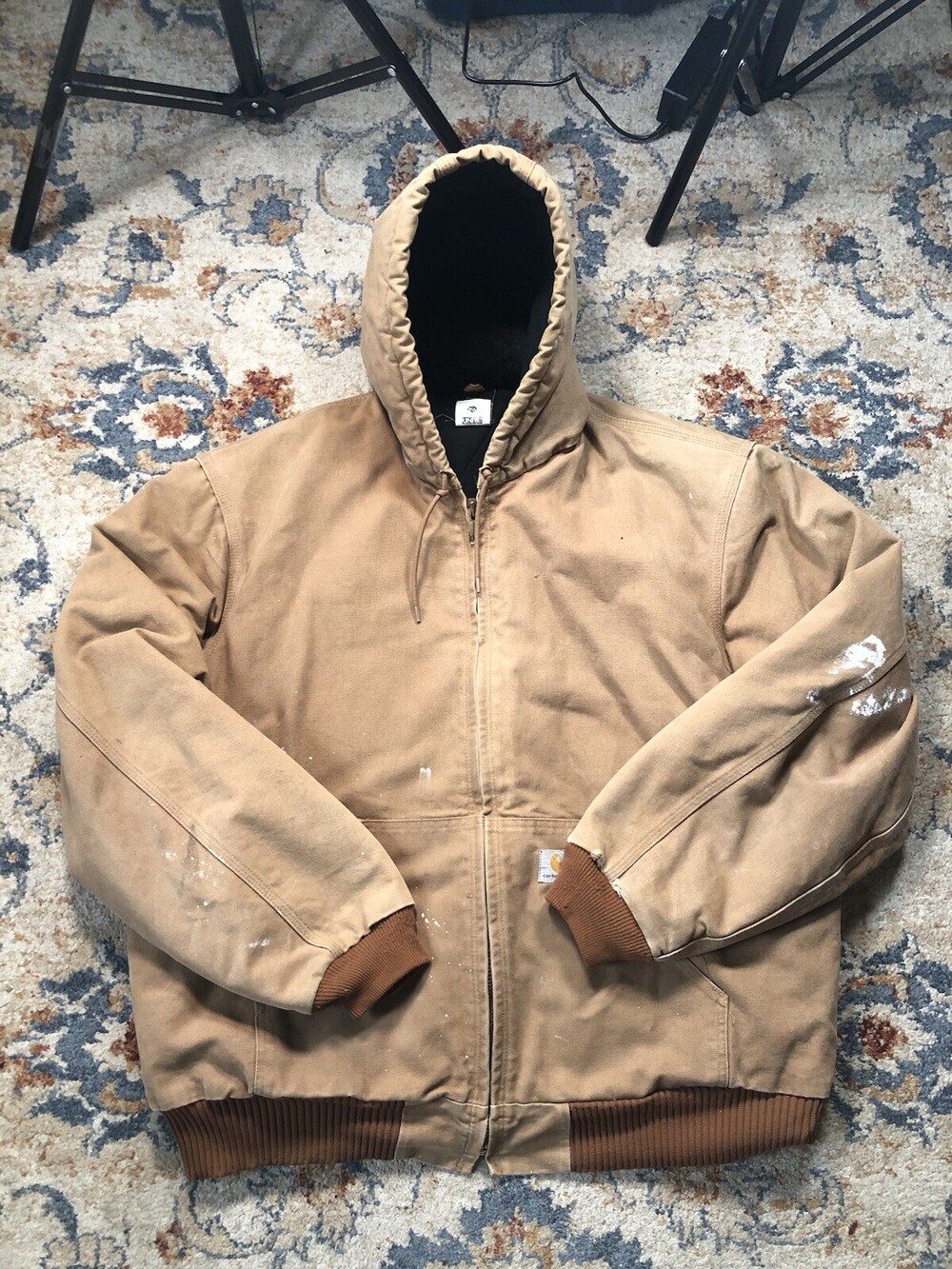 Vintage Carhartt J140 BRN Brown Jacket Mens 2XL Hooded Canvas Workwear Jacket